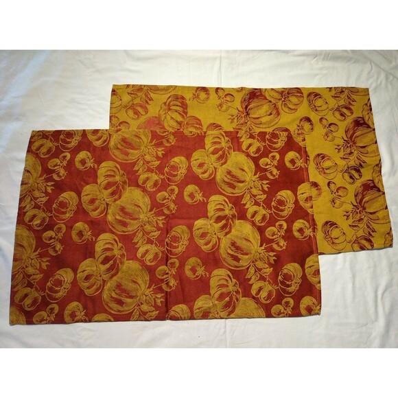 Large Place Mat Table Covering Red Yellow Pumpkin Autumn Thanksgiving Fall - Picture 1 of 4